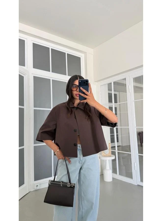 Gaus Coffee Half Sleeve Design Buttoned Trench Coat GAUS-01993.