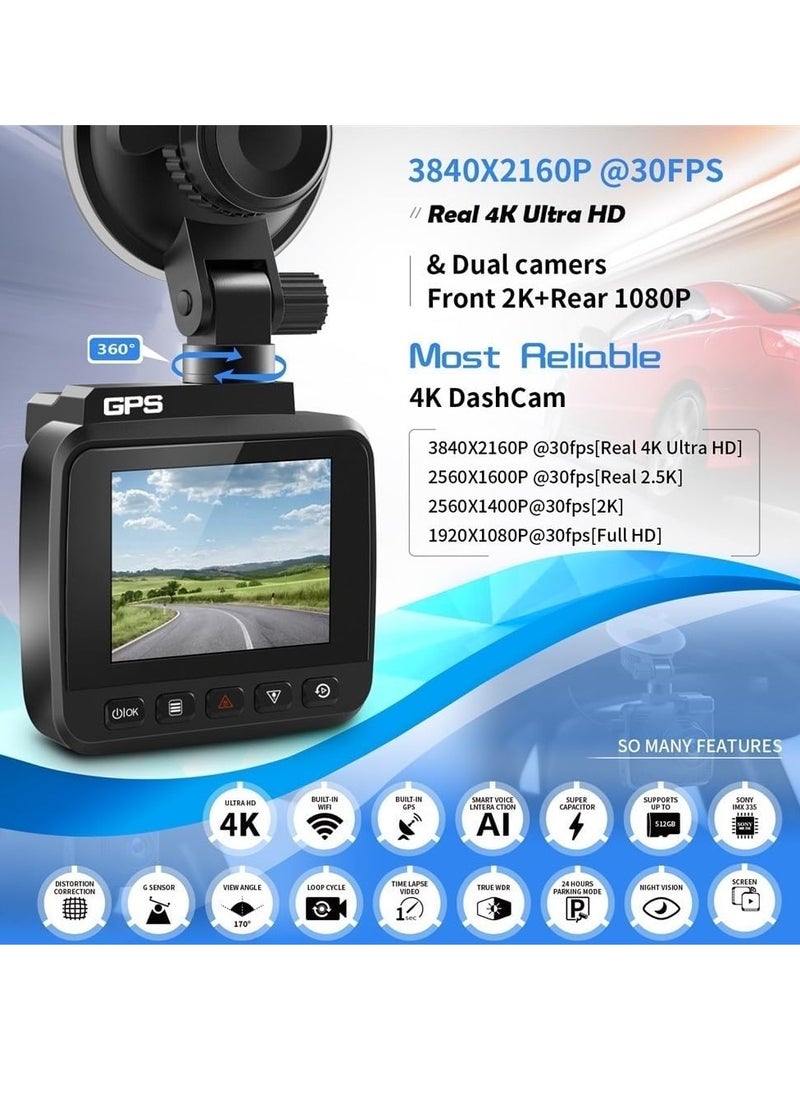 Mi VAZA - Dash Camera For Car, Dual Lens Car Camera with 2K Plus 1080P Resolution and Ample Storage, Mini Dashboard Camera Drive Recorder With DVR Night Vision And Built In WIFI GPS, (1pc, Black) - Image 1