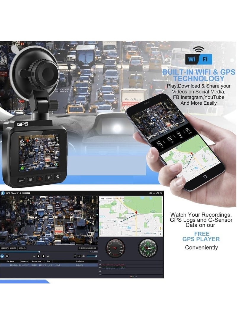 Mi VAZA - Dash Camera For Car, Dual Lens Car Camera with 2K Plus 1080P Resolution and Ample Storage, Mini Dashboard Camera Drive Recorder With DVR Night Vision And Built In WIFI GPS, (1pc, Black) - Image 1