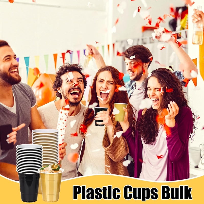 KesaPlan 50PCS 16 oz Plastic Cups Graduation Cups Black and Gold Cups Disposable Party Cups Bulk for Party Graduation Wedding Birthday Family Gatherings and Festive Celebrations - Image 4