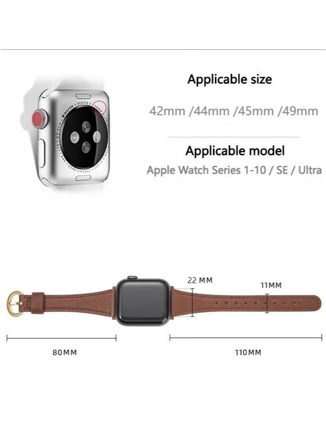 Genuine Leather Watch Band for Women, Thin Strap Compatible with iWatch Series 10 9 8 7 6 5 4 3 2 1 SE Ultra 2, 42mm 44mm 45mm 46mm 49mm, Fits Apple Watch (Brown) - Image 5