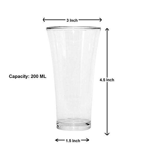 Urmila Plastic® Polycarbonate Pilsner Drinking Glasses for Water Juice for Dining Table Home Kitchen Party Restaurant 200 ml Set of 24 Transparent - Image 3