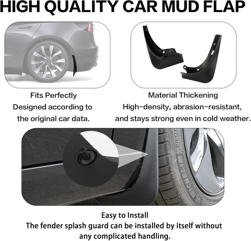 psler for Tesla Model 3 2016-2023 Mud Flaps Splash Guards Fenders No Drilling Required Car for Tesla Model Model 3 Accessories- (Pack of 4) - Image 5