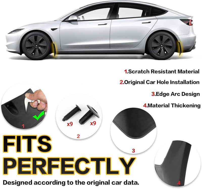 psler for Tesla Model 3 2016-2023 Mud Flaps Splash Guards Fenders No Drilling Required Car for Tesla Model Model 3 Accessories- (Pack of 4) - Image 3