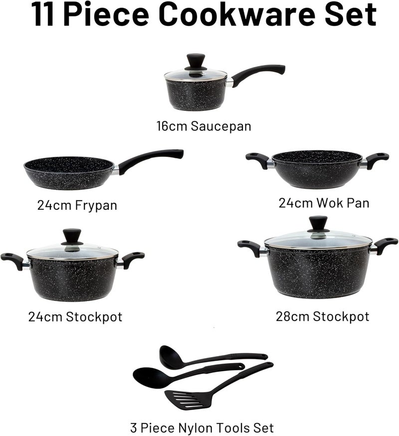 Fresh Choice Marbella 11 Piece PFAS Free Forged Aluminum Cookware Set Ceramic Non Stick Black - Image 3