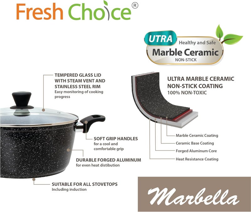 Fresh Choice Marbella 11 Piece PFAS Free Forged Aluminum Cookware Set Ceramic Non Stick Black - Image 4