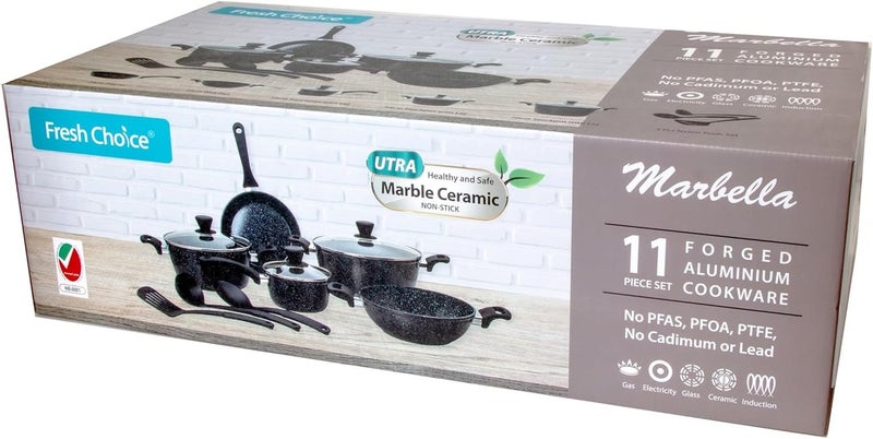 Fresh Choice Marbella 11 Piece PFAS Free Forged Aluminum Cookware Set Ceramic Non Stick Black - Image 2