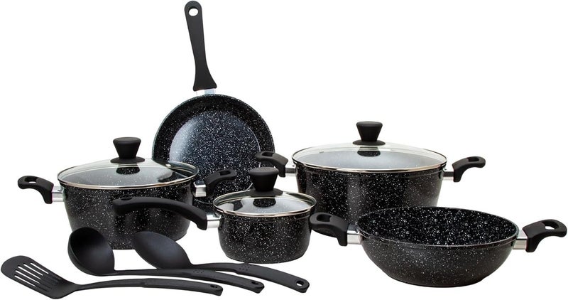 Fresh Choice Marbella 11 Piece PFAS Free Forged Aluminum Cookware Set Ceramic Non Stick Black - Image 1