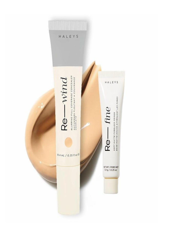 HALEYS Re-wind Blurring Full Coverage Concealer (Medium-Warm)+Re-fine Primer 0.25oz, Brighten, Reduce redness, dark circles, fine lines, Non-Caking, Longwear, Nourishes, Soft-Matte Finish, Vegan - Image 1