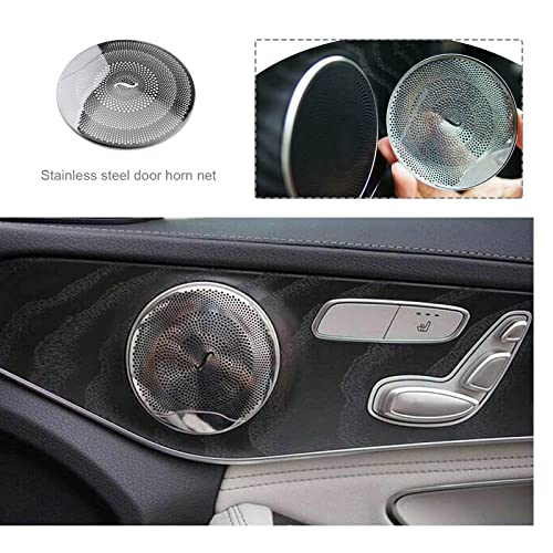 Micro Traders غطاء مكبر صوت السيارة 4 قطع متوافق مع مرسيدس بنز E/C/GLC Class W213 W205 ملحقات داخلية للسيارة من الفولاذ المقاوم للصدأ اللامع - Image 2