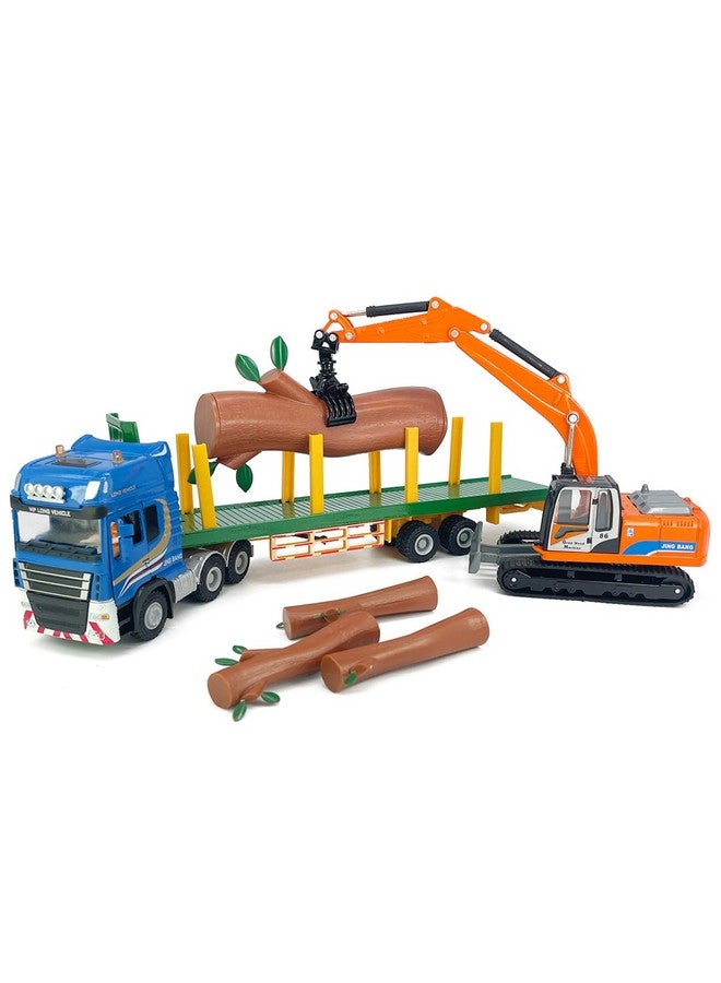 VIIGER Timber Transport Truck Log Trailer With Loading Wood Grab Logging Flatbed Truck Toy Carrier Semi Tow Trucks Metal Diecast Construction Vehicles 2 In 1 Vehicle Playset Toy Trucks For Boys Kids Gifts - Image 1