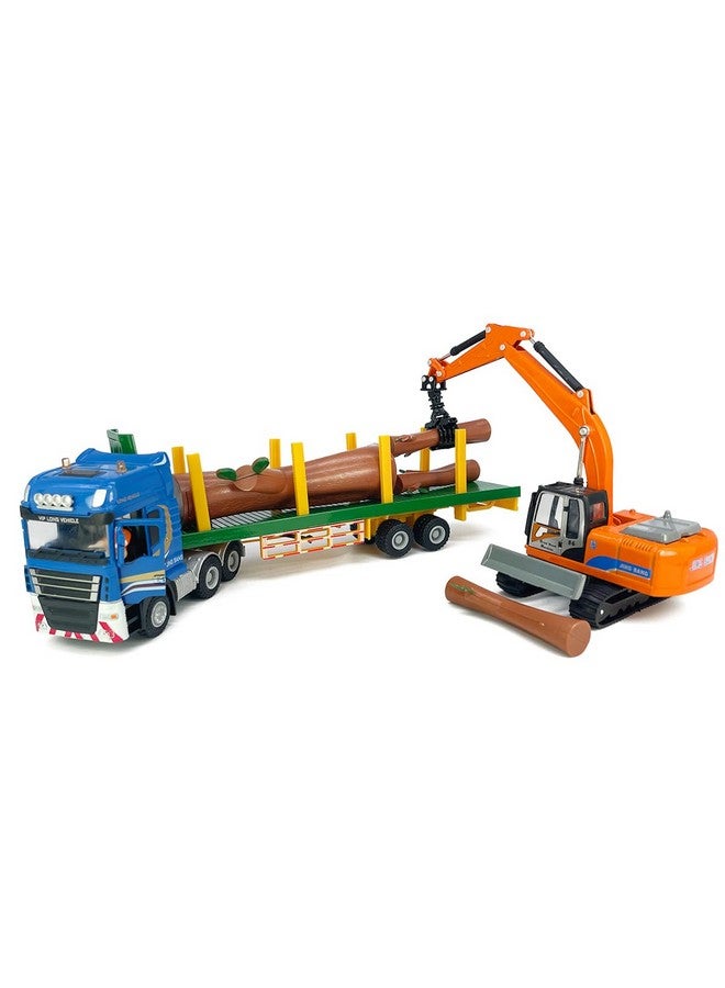 VIIGER Timber Transport Truck Log Trailer With Loading Wood Grab Logging Flatbed Truck Toy Carrier Semi Tow Trucks Metal Diecast Construction Vehicles 2 In 1 Vehicle Playset Toy Trucks For Boys Kids Gifts - Image 2