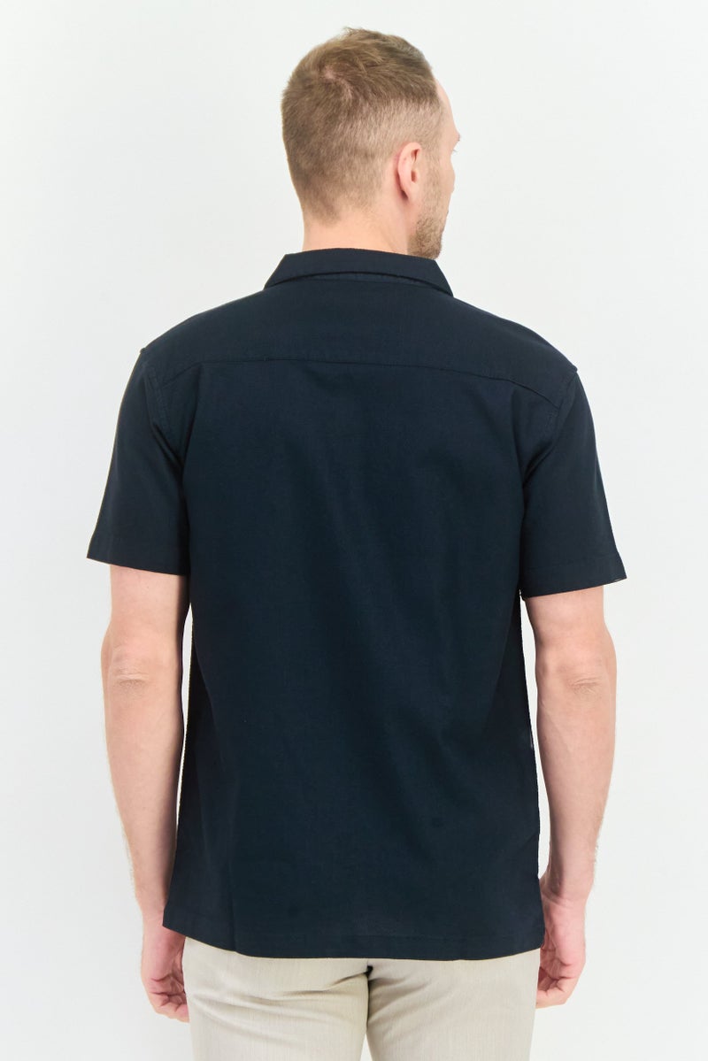 Algspar Men Regular Fit Plain Short Sleeves Casual Shirt, Black - Image 3