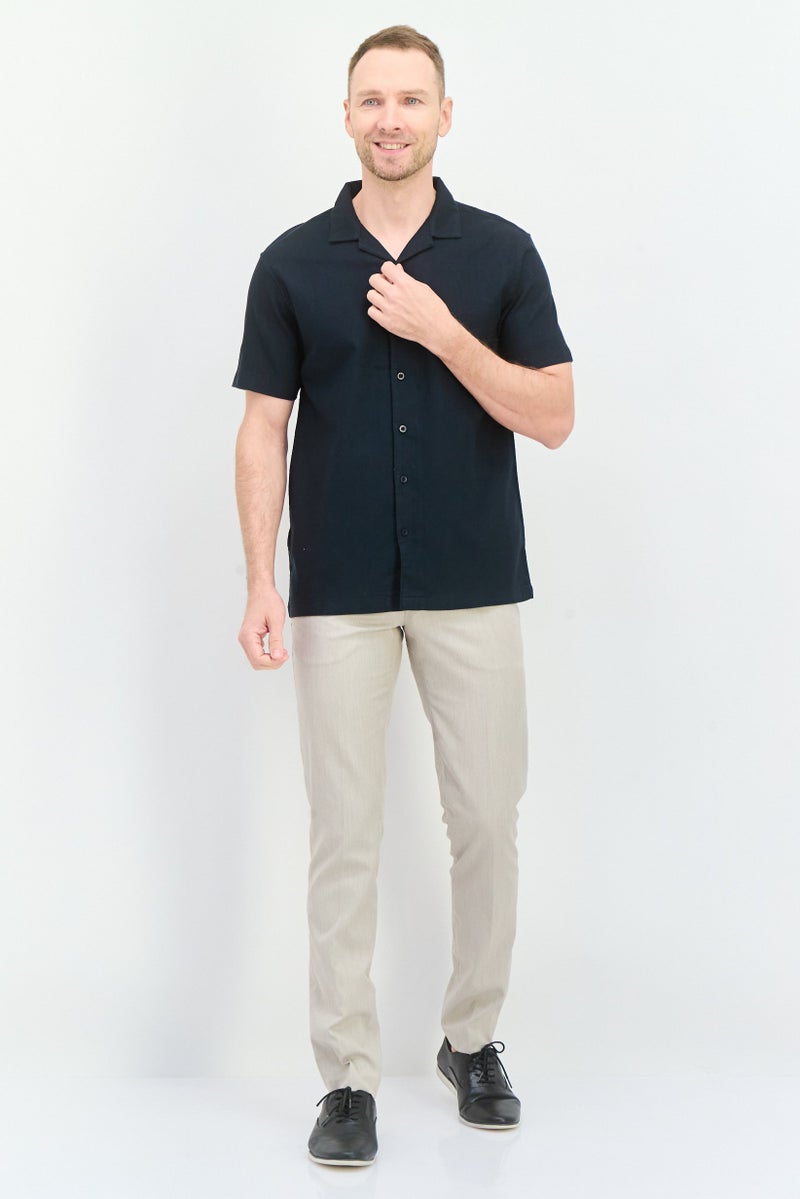 Algspar Men Regular Fit Plain Short Sleeves Casual Shirt, Black - Image 4