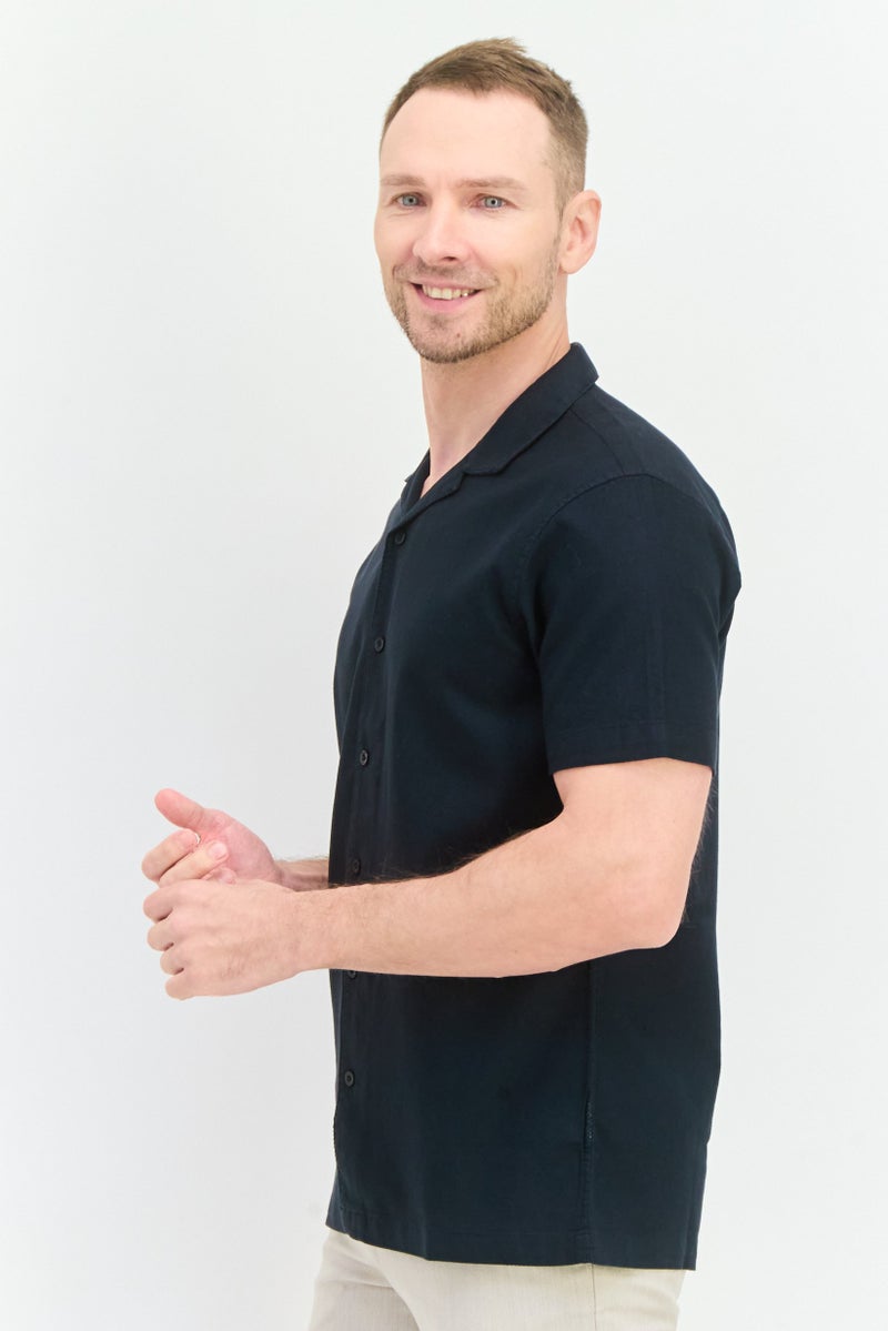 Algspar Men Regular Fit Plain Short Sleeves Casual Shirt, Black - Image 2