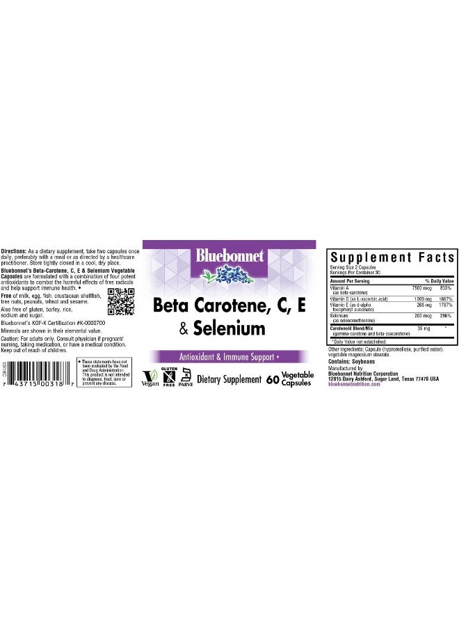 Bluebonnet Nutrition - Bluebonnet Nutrition Beta Carotene C and E Plus Selenium Vegetarian Capsules, 60 Count - Image 1