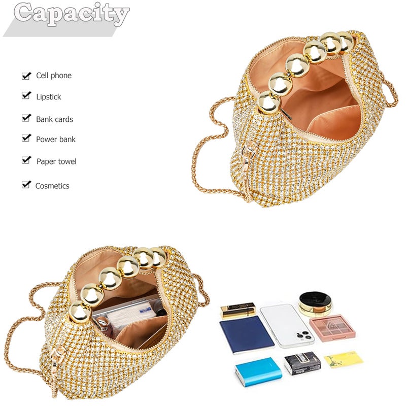BBTT.ful Sparkling Women's Evening Handbags Rhinestone Purse Crossbody Bag Wedding Prom Party Club Purses(light gold) - Image 3