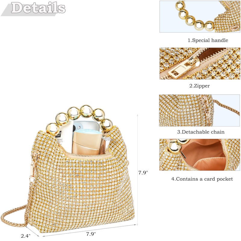 BBTT.ful Sparkling Women's Evening Handbags Rhinestone Purse Crossbody Bag Wedding Prom Party Club Purses(light gold) - Image 4