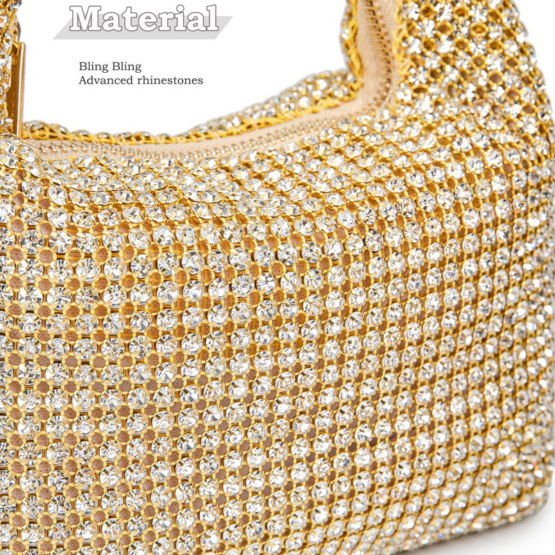 BBTT.ful Sparkling Women's Evening Handbags Rhinestone Purse Crossbody Bag Wedding Prom Party Club Purses(light gold) - Image 5