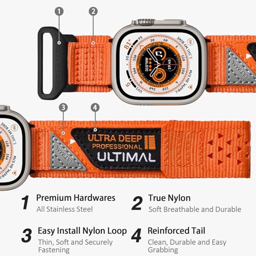 ULTIMAL Compatible witch Apple Watch 321 Series 1110987654SESE2SE3Nylon StarsStripes Flag Woven Strap for men 49mm 46mm 45mm 44mmOrange - Image 3