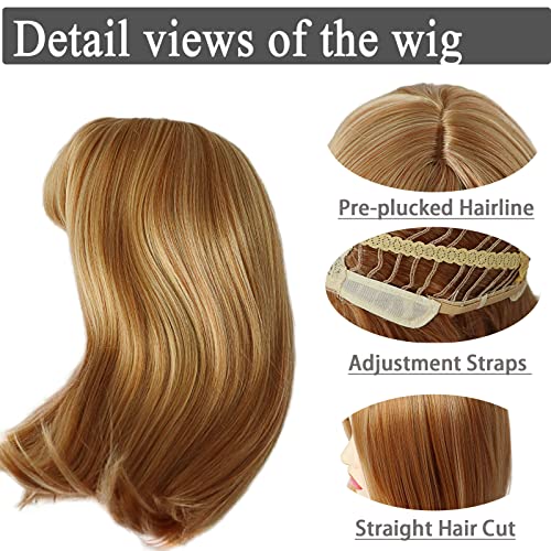 GNIMEGIL Strawberry Blonde Wig Halloween Costume Wig with Bangs Medium Length Mom Bob Wigs for Women Celebrity Natural Straight Hair Daily - Image 3