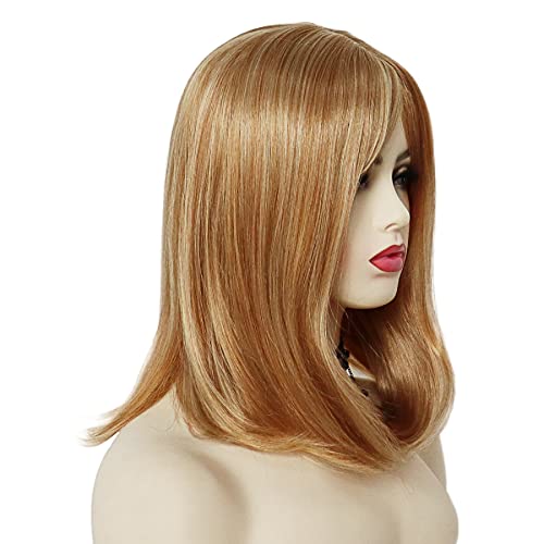 GNIMEGIL Strawberry Blonde Wig Halloween Costume Wig with Bangs Medium Length Mom Bob Wigs for Women Celebrity Natural Straight Hair Daily - Image 2