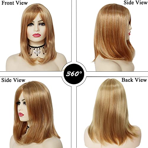 GNIMEGIL Strawberry Blonde Wig Halloween Costume Wig with Bangs Medium Length Mom Bob Wigs for Women Celebrity Natural Straight Hair Daily - Image 4