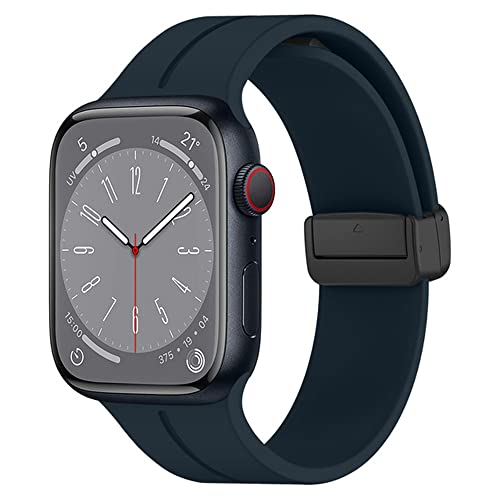 KONAFEI Compatible with Apple Watch Band 49mm 45mm 44mm 42mm 41mm 40mm 38mm iWatch Ultra Series 9/8/7/SE/6/5/4/3/2/1, Soft Silicone Magnetic Buckle Sport Replacement Straps for Women Men (Dark Blue, - Image 2
