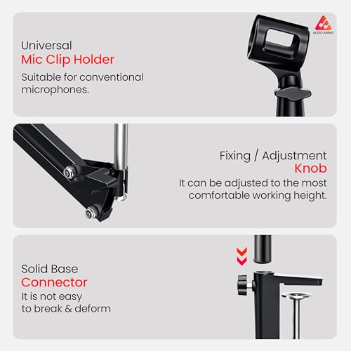 Audio Array AA-05 Suspension Boom Scissor Microphone Arm Stand | Universal clamp with mic Holder & 3/8″ to 5/8″ Adapter for Shock mounts | Suitable for Stages, Studios, Broadcasting, TV Stations - Image 5