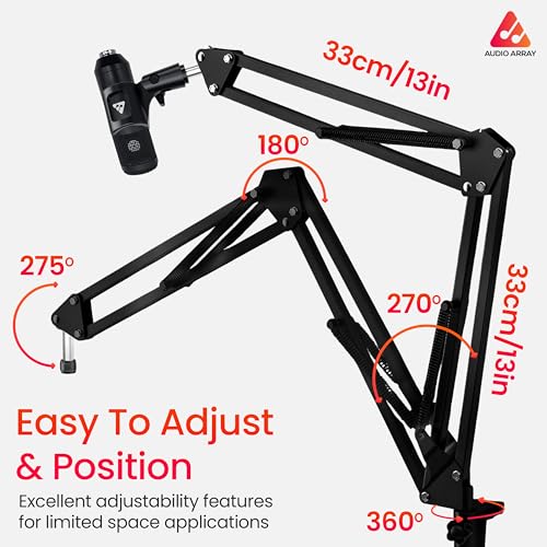 Audio Array AA-05 Suspension Boom Scissor Microphone Arm Stand | Universal clamp with mic Holder & 3/8″ to 5/8″ Adapter for Shock mounts | Suitable for Stages, Studios, Broadcasting, TV Stations - Image 4