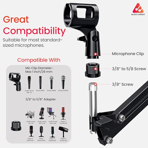 Audio Array AA-05 Suspension Boom Scissor Microphone Arm Stand | Universal clamp with mic Holder & 3/8″ to 5/8″ Adapter for Shock mounts | Suitable for Stages, Studios, Broadcasting, TV Stations - Image 2