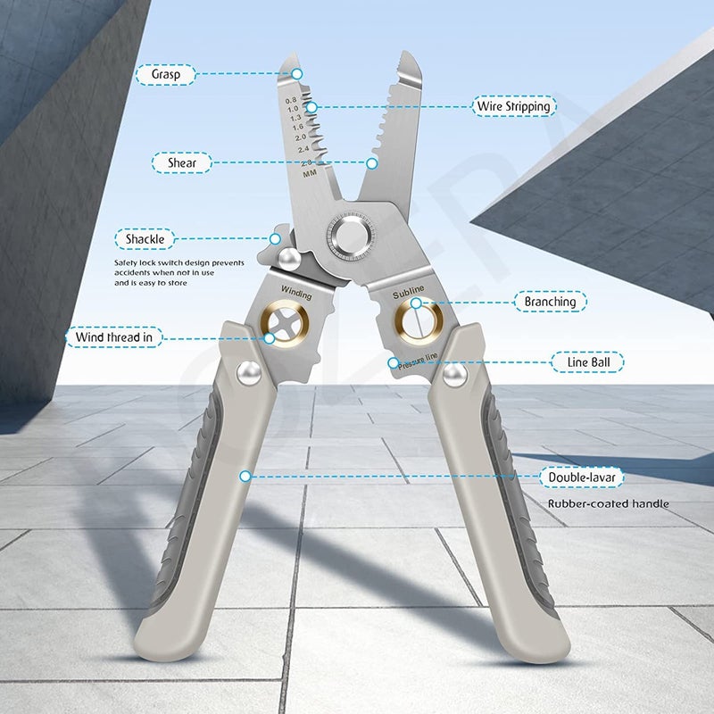 DOZERA DOZERA Wire Stripper And Crimping Tool for ElectricianMultifunction Stainless Steel Wire Puller Plier 6 In 1 Cable Looping Splitting Cutting Pliers Electrical Stripping Tool  - Image 4