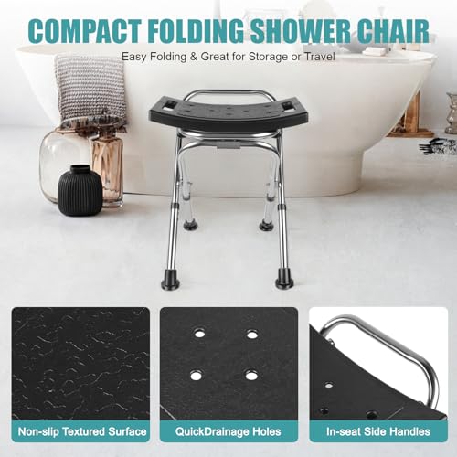 DSUWAZU Folding Shower Chair Seat,Height Adjustable Shower Chair Seat,Stainless Eligible Shower Chair for Inside Shower,400lbs Portable Travel Shower Stool,Safety Anti-Slip Bath Chair for Seniors(Black) - Image 4