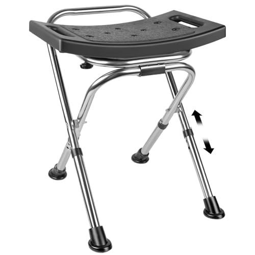 DSUWAZU Folding Shower Chair Seat,Height Adjustable Shower Chair Seat,Stainless Eligible Shower Chair for Inside Shower,400lbs Portable Travel Shower Stool,Safety Anti-Slip Bath Chair for Seniors(Black) - Image 1