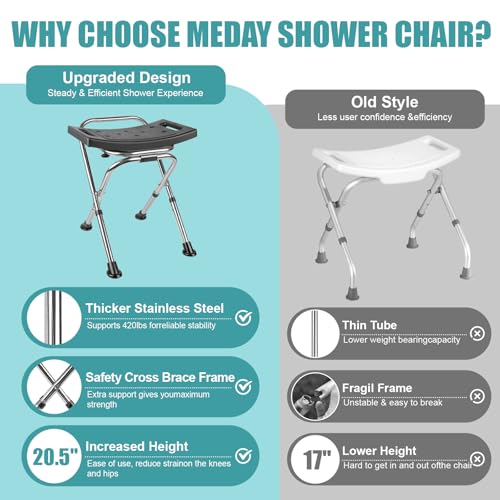 DSUWAZU Folding Shower Chair Seat,Height Adjustable Shower Chair Seat,Stainless Eligible Shower Chair for Inside Shower,400lbs Portable Travel Shower Stool,Safety Anti-Slip Bath Chair for Seniors(Black) - Image 5