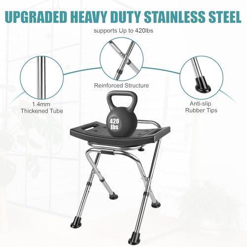 DSUWAZU Folding Shower Chair Seat,Height Adjustable Shower Chair Seat,Stainless Eligible Shower Chair for Inside Shower,400lbs Portable Travel Shower Stool,Safety Anti-Slip Bath Chair for Seniors(Black) - Image 3