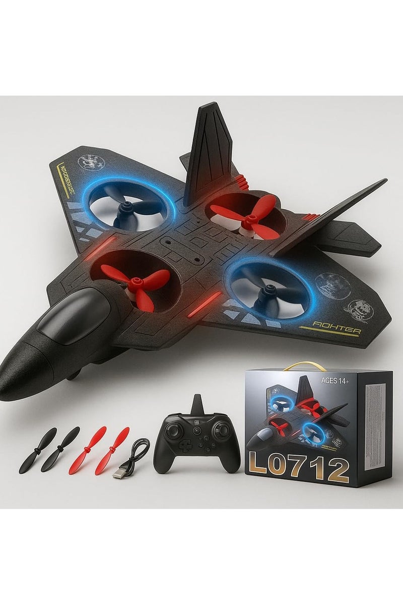 طائرة L0712 RC، طائرة تحكم عن بعد مزودة بمصابيح LED، 2.4 جيجاهرتز، لون أسود، مصنوعة من إسفنج EPP، مدى 80 مترًا، تحليق تلقائي، شحن USB، لعبة طيران داخلية وخارجية للمبتدئين والأطفال والبالغين - Image 1