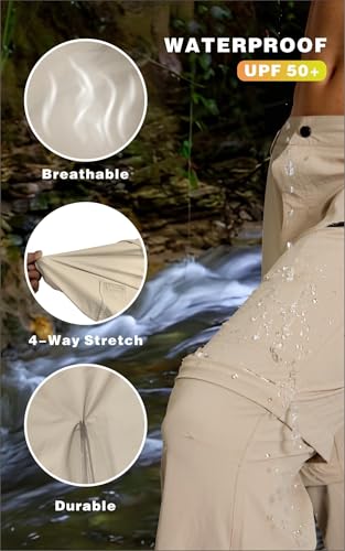 LINLANG EN Work Pants for Men Lightweight Quick Dry Cargo Pants Convertible Zip Off Travel Fishing Climbing Camping Outdoor Waterproof Hiking Pants-Light Khaki-36-L - Image 4