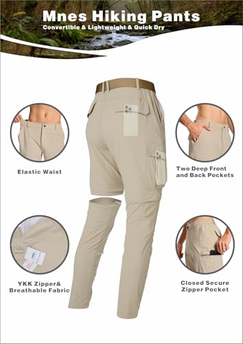 LINLANG EN Work Pants for Men Lightweight Quick Dry Cargo Pants Convertible Zip Off Travel Fishing Climbing Camping Outdoor Waterproof Hiking Pants-Light Khaki-36-L - Image 3