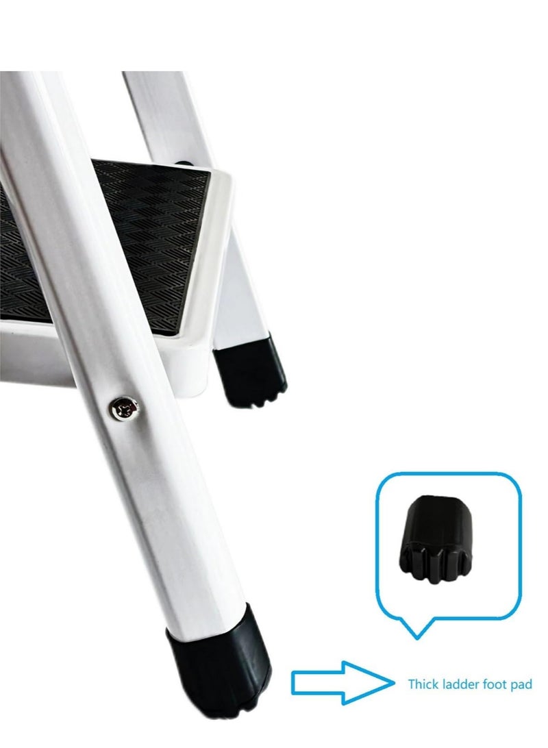 AL QADAH Metal Step Ladder 4 Step Foldable Metal Step Ladder White 141x44cm Anti Slip Wide Pedals Safety Lock Tool Tray Utility Ladder for Home Kitchen Garage Office Use  - Image 5