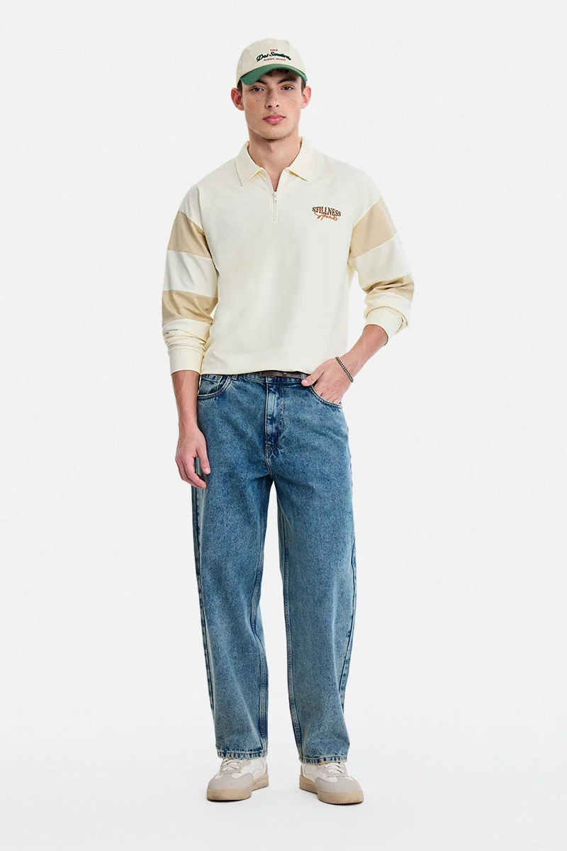 سنيتش Blue Solid Wide Leg Streetwear Jeans