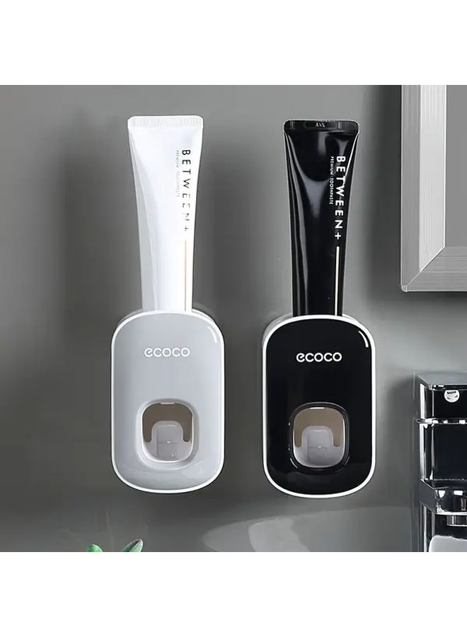Adhesive Toothpaste Dispenser And Holder Black Automatic Squeezer No Drill Installation Push Button Operation For Bathroom Sink Shower Vanity - Image 1