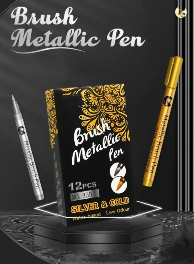 12 Pieces of Metallic Gold and Silver Paint Marker Pens Permanent Waterproof Non Toxic Ink for DIY Crafts Resin Art Scrapbooking Black Card Drawing Easter and Christmas Decorations Works on Wood Glass Metal Plastic or Ceramic - Image 4