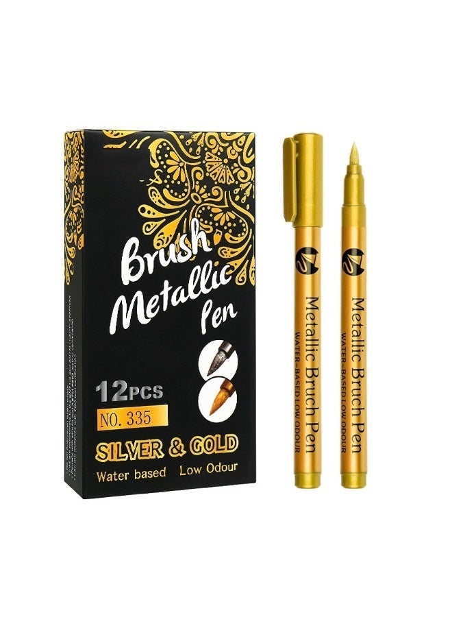 12 Pieces of Metallic Gold and Silver Paint Marker Pens Permanent Waterproof Non Toxic Ink for DIY Crafts Resin Art Scrapbooking Black Card Drawing Easter and Christmas Decorations Works on Wood Glass Metal Plastic or Ceramic - Image 2