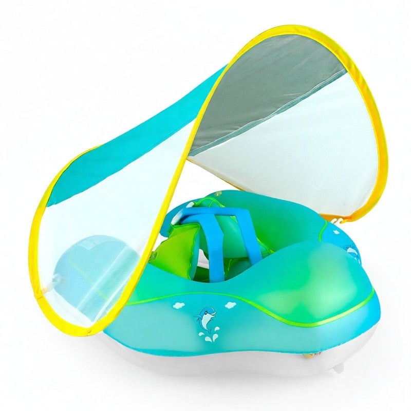 SwimBoBo Inflatable Baby Swimming Float Baby Swim Float Ring Cute Baby Pool Float Pool Toys for 3-24 Months Baby Boys Girls Swim Trainer Float with Mini Air Pump + Sun Canopy - Image 1
