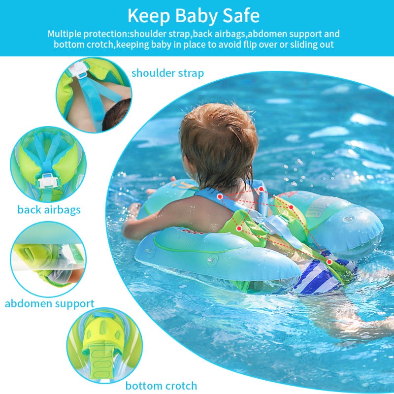 SwimBoBo Inflatable Baby Swimming Float Baby Swim Float Ring Cute Baby Pool Float Pool Toys for 3-24 Months Baby Boys Girls Swim Trainer Float with Mini Air Pump + Sun Canopy - Image 4