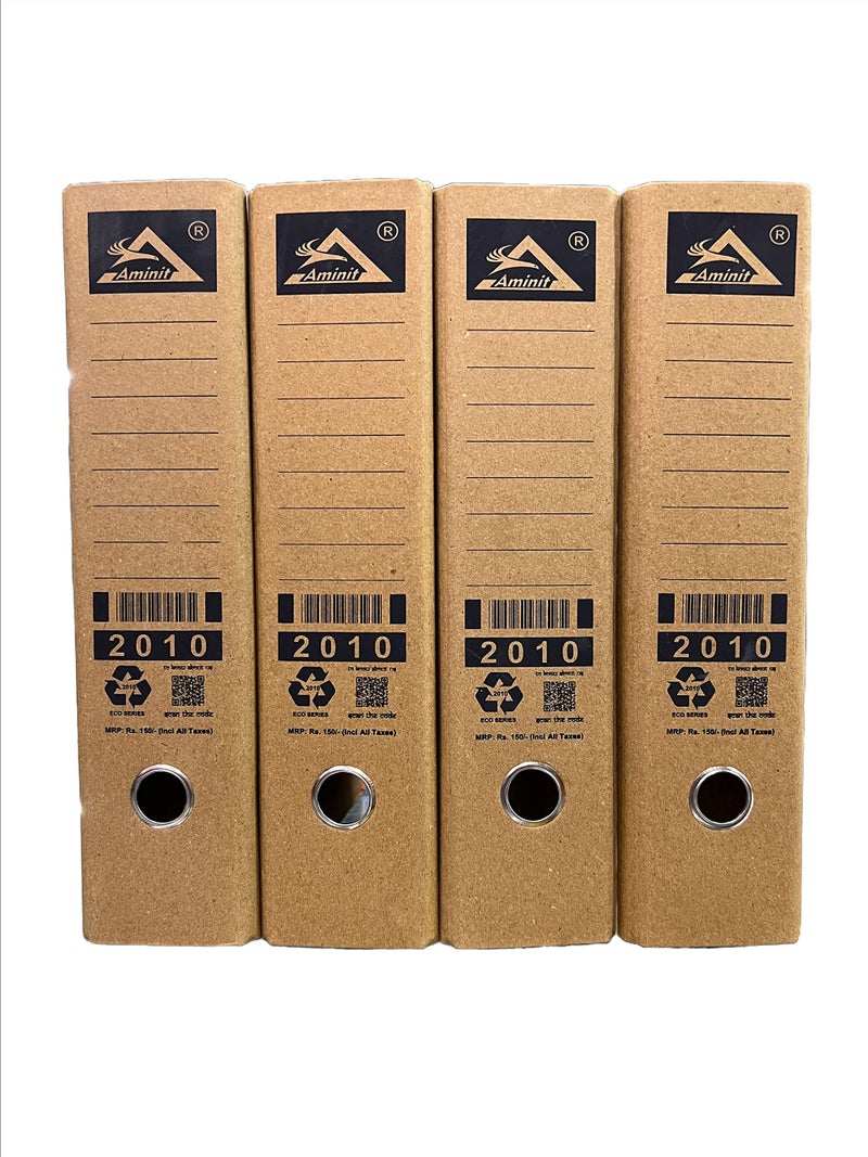 AMINIT Office Lever Arch Clip Binder Box File Folder Index Cover Best for A4 Size Documents (Black) - Style Pack of 4 (Brown) - Image 1
