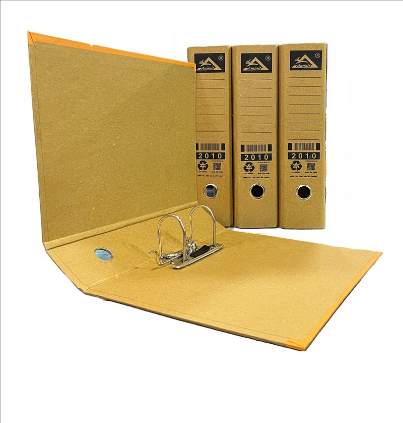 AMINIT Office Lever Arch Clip Binder Box File Folder Index Cover Best for A4 Size Documents (Black) - Style Pack of 4 (Brown) - Image 2