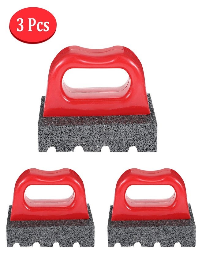 Tobeelec 3 Pcs Rub Brick with Handle, Fluted 20-Grit Carbofrax Surface Concrete Tools Masonry Tools Smoothing Cleaning Removing Marks Tool (Red) - Image 2