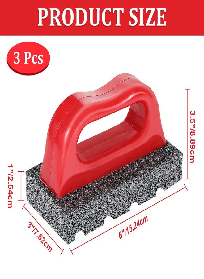Tobeelec 3 Pcs Rub Brick with Handle, Fluted 20-Grit Carbofrax Surface Concrete Tools Masonry Tools Smoothing Cleaning Removing Marks Tool (Red) - Image 3